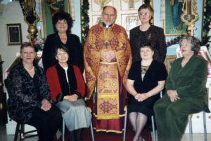 Boian Ladies club and Board of Directors in present: Back: Linda Hutseal - pres., Rev., Fr. Panciuk, Agatha Toma. Front: Lilian Toma, Katherine Lutic, Rita Soprovich - sec.-treas., Mary Lou Toma - vice pres. Missing - Pat Toma and Katie Kelba Perpelitsa
